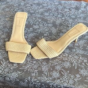 Elegant Beige Woven Heeled Mules by Black Suede Studio